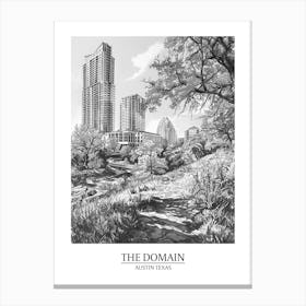 The Domain Austin Texas Black And White Drawing 2 Poster Canvas Print