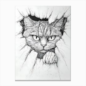 Angry Cat Watching from Wall Hole 7 Canvas Print