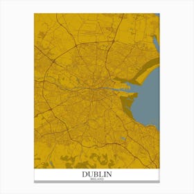 Dublin Yellow Blue Map Canvas Print