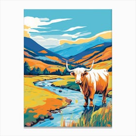 Highland Cows In The Glen Colour Burst 2 Canvas Print