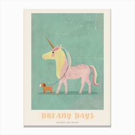 Pastel Storybook Style Unicorn Walking A Dog 2 Poster Canvas Print