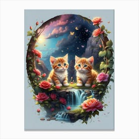 Two Kittens On A Waterfall Canvas Print