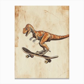 Vintage Utahraptor Dinosaur On A Skateboard 2 Canvas Print