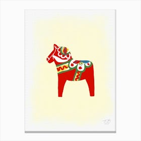 Swedish Horse Red On Yellow Canvas Print