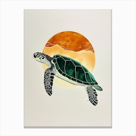Sea Turtle & The Sunset Vintage Painting Inspired  1 Canvas Print