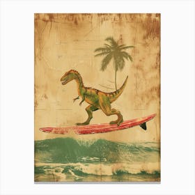 Vintage Baryonyx Dinosaur On A Surf Board              4 Canvas Print