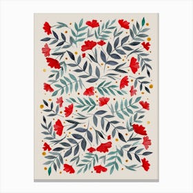 Magical Flowers And Branches Gray And Red Canvas Print