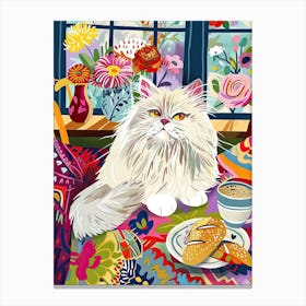 Tea Time With A Persian Cat 1 Canvas Print