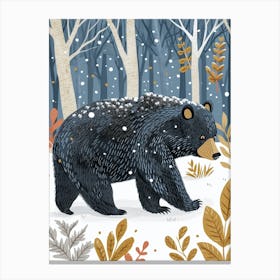 American Black Bear Walking Through Snow Storybook Illustration 2 Canvas Print