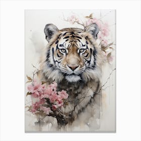 Tiger, Japanese Brush Painting, Ukiyo E, Minimal 3 Canvas Print