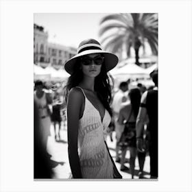 Woman In Cannes, Black And White Analogue Photograph 3 Canvas Print