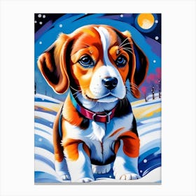 Beagle Dog In The Snow Canvas Print