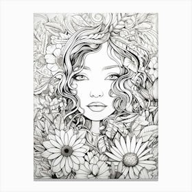 Floral Fine Line Face Drawing 1 Canvas Print