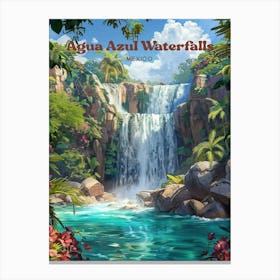 Agua Azul Waterfalls Outdoor Travel Art Canvas Print