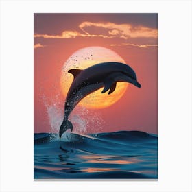 Dolphin Jumping At Sunset Canvas Print