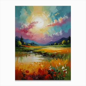 Sunset In The Field Canvas Print