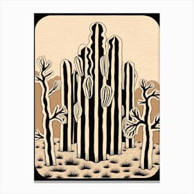 B&W Cactus Illustration Organ Pipe Cactus 2 Canvas Print