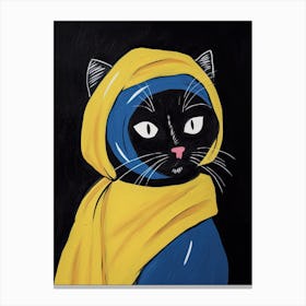 The Cat With The Pearl Earring, Black Cat Art  Johannes Vermeer Canvas Print