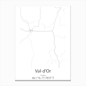 Val D Or,Canada Minimalist Map Canvas Print