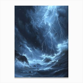 Stormy Seas, Bichromatic, Surrealism, Impressionism Canvas Print