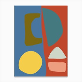 Boho Organic Abstract Shapes in Earthy Blue and Red Canvas Print