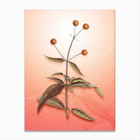 Orange Ball Tree Vintage Botanical in Peach Fuzz Seigaiha Wave Pattern n.0119 Canvas Print