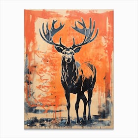 Elk, Woodblock Animal Drawing 4 Canvas Print