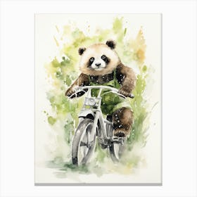 Panda Art Biking Watercolour 2 Canvas Print