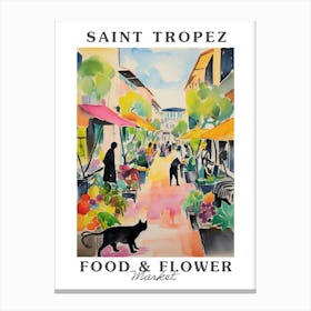 Food Market With Cats In Saint Tropez 4 Poster Canvas Print