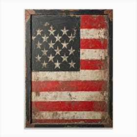 Antique Blackboard Featuring A Vintage Rendition Of An American Flag Smeared Red Stripes Adorned Wi (6) Canvas Print