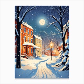 Winter Travel Night Illustration Montreal Canada 2 Canvas Print