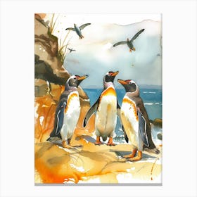 Humboldt Penguin Paradise Harbor Watercolour Painting 1 Canvas Print