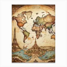 A World Map Visualizing An International Journey Pinpointing Iconic Historical Landmarks Across Var (5) Canvas Print