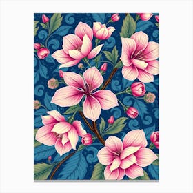 Seamless Pattern With Pink Flowers 1 Canvas Print