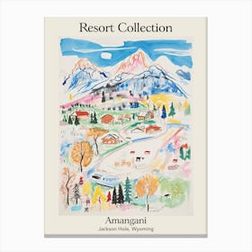 Poster Of Amangani   Jackson Hole, Wyoming   Resort Collection Storybook Illustration 3 Canvas Print