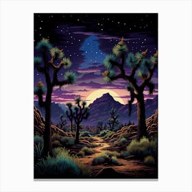  Retro Illustration Of A Joshua Trees At Night 3 Canvas Print