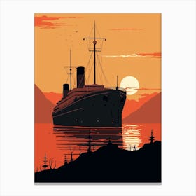 Titanic Ship At Sunset Sea Minimalist Illustration 2 Canvas Print