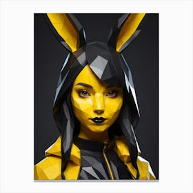 Low Poly Rabbit Girl, Black And Yellow (31) Canvas Print