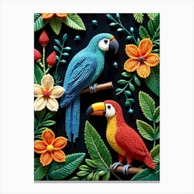 Parrot And Toucan In A Beaded Forest Canvas Print