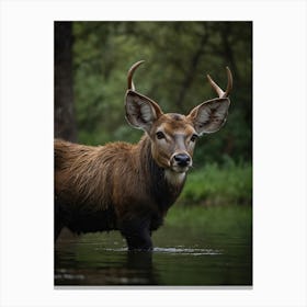 Deer In Water Canvas Print