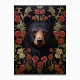 Black Bear Portrait With Rustic Flowers 0 Canvas Print