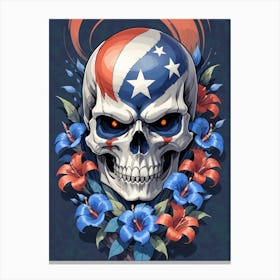 American Flag Floral Face Evil Death Skull (38) Canvas Print