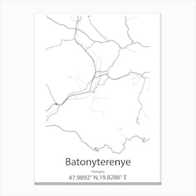 Batonyterenye,Hungary Minimalist Map Canvas Print