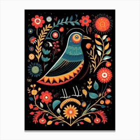 Folk Bird Illustration Crow 5 Canvas Print
