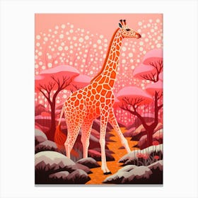 Giraffe Exploring The Nature Orange & Pink 3 Canvas Print