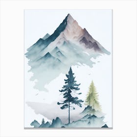 Mountain And Forest In Minimalist Watercolor Vertical Composition 6 Canvas Print