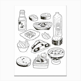Food Collection Black And White Line Art Canvas Print