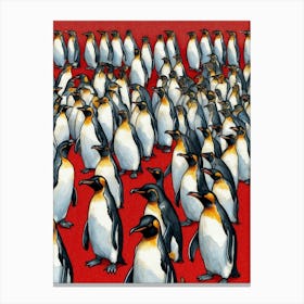 Penguins On Red Carpet Canvas Print