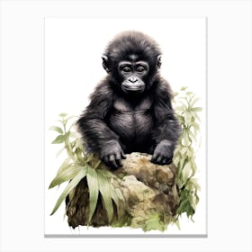 Baby Gorilla Art With Bananas Watercolour Nursery 5 Canvas Print