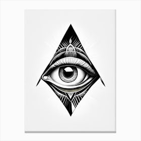 Collage Of Vision, Symbol, Third Eye Simple Black & White Illustration 2 Canvas Print